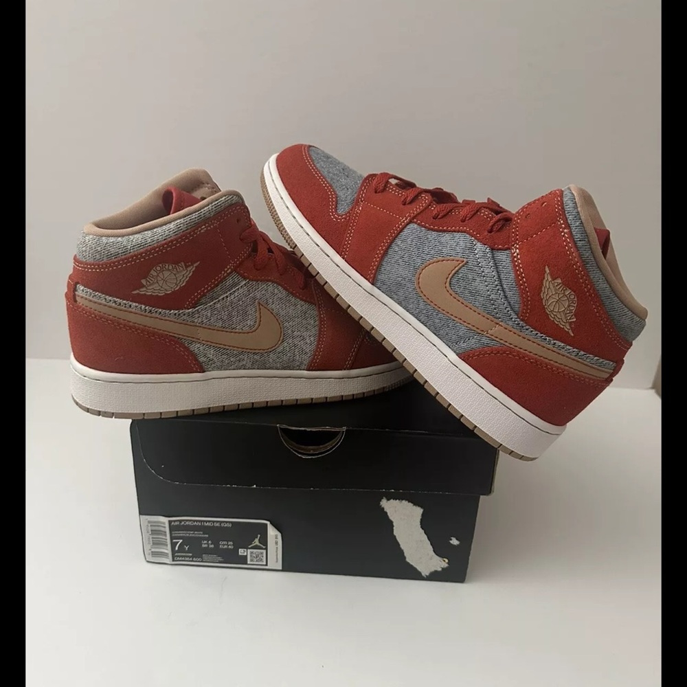 Size 7 - Nike Air Jordan 1 Mid SE “Denim Red” (2021) DM4352-600 Grade School
